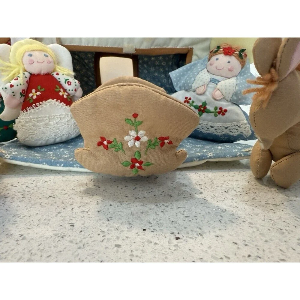 Vintage House of Hatten Plush Fabric Nativity Set Manger Soft Carry Case